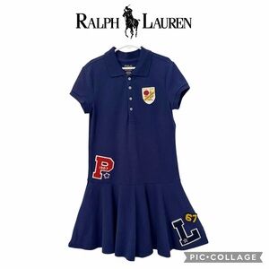 Polo Ralph Lauren Girls Stretch Mesh Polo Dress navy blue size Medium NWOT